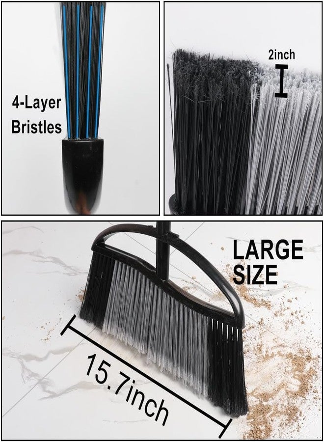 MuLing 2-Pack Outdoor Heavy Duty Broom Set, 15.7" Wide Angle Broom with Long Adjustable Handle & Stiff Bristles for Patio, Garage, Yard, Garden (Black&Red) - Image 4